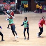 Players in action during National Inter School Girls Netball Championship organized by Pakistan Netball Federation in collaboration with Pakistan Sports Board