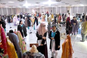 Students visiting Annual Exhibition titled "Enchanted World of Art and Creativity" at FG College of Home Economics & Management Sciences F-11