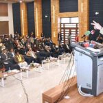 Caretaker Federal Minister for Religious Affairs and Interfaith Harmony, Aneeq Ahmed addressing a seminar on Interfaith Harmony at IQRA University H-9.