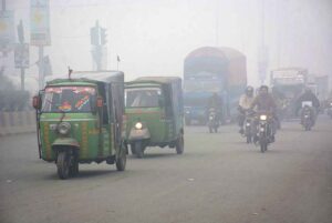 A view of thick fog that engulfs the whole city during early morning