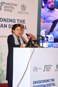 Minister for Finance, Revenue and Economic Affairs, Dr. Shamshad Akhtar is delivering her keynote address to Digital Transformation-Envisioning the Pakistan Digital Stack workshop. 