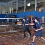 Players in action during Inter Collegiate Badminton Tournament organized by Education Board Sargodha.