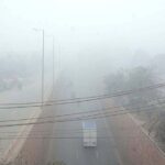 A view of thick fog that engulfs the whole city during early morning