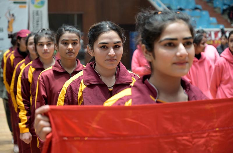 Players in action during National Inter School Girls Netball Championship organized by Pakistan Netball Federation in collaboration with Pakistan Sports Board