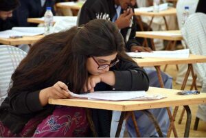 Students solving papers during Pre-entry test for admission for degree and diploma courses in Liaquat University of Medical & Health Sciences (LUMHS) Jamshoro