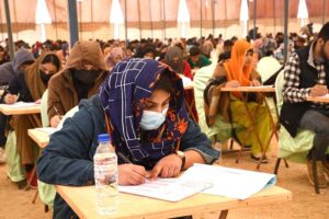 Students solving papers during Pre-entry test for admission for degree and diploma courses in Liaquat University of Medical & Health Sciences (LUMHS) Jamshoro