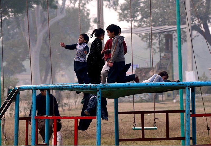 Children enjoy swings at Local Park in the city