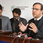 Caretaker Federal Minister for IT & Telecommunication Dr. Umar Saif talking to media after launching ceremony of Pakistan Startup Fund organized by Ignite and Ministry of IT & Telecommunication.