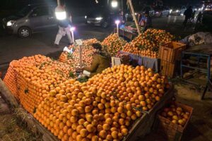 A vendor waiting for customers to sell oranges at KhanaPul.