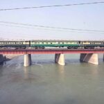 A beautiful view of train crossing Phuleli Railway Bridge at Tando Yosuf area