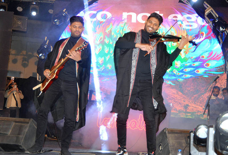 Violin Artists performing on stage during Lahooti Melo last night at Rani Bagh