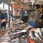 A vendor selling and displaying fish during cold weather to attract the customers at H-9 weekly bazar