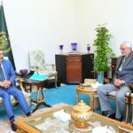 Advisor to Prime Minister on Aviation, Air Marshal (Retd) Farhat Hussain calls on Caretaker Prime Minister Anwaar-ul-Haq Kakar.