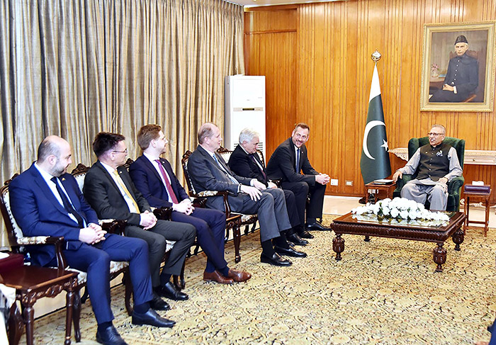 A German delegation of international food wholesaler, METRO Group, led by its CEO Dr Steffen Greubel, calls on President Dr Arif Alvi, at Aiwan-e-Sadr.