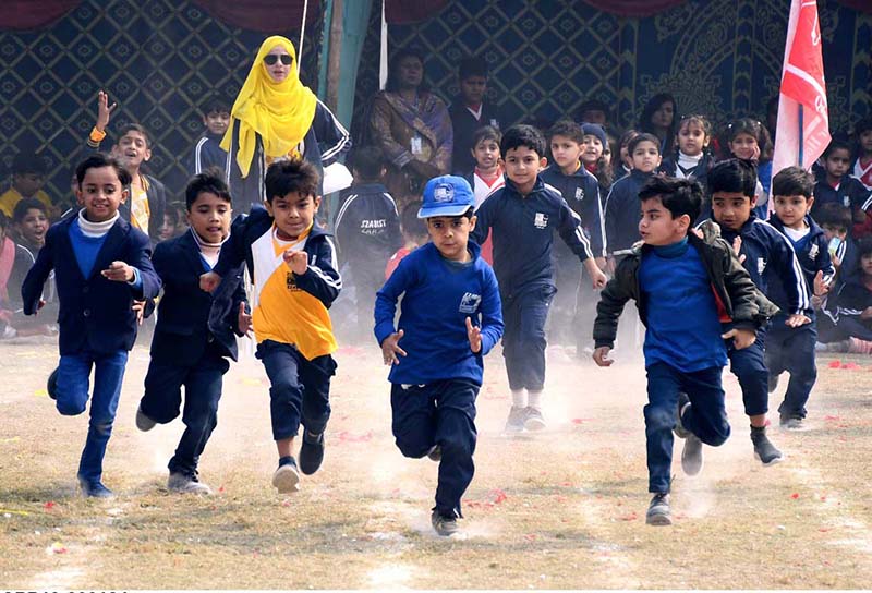 Students participating in race competition during Annual Sports Day at SZABIST School and Intermediate College