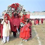 Students are participating in march-past during Superior College Sports and Cultural Show.