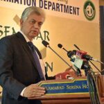Caretaker Federal Minister for Information & Broadcasting Murtaza Solangi addressing during a seminar on "Pakistan Election 2024: The Economic Reforms Agenda of Political Parties” organize by Press Information Department.