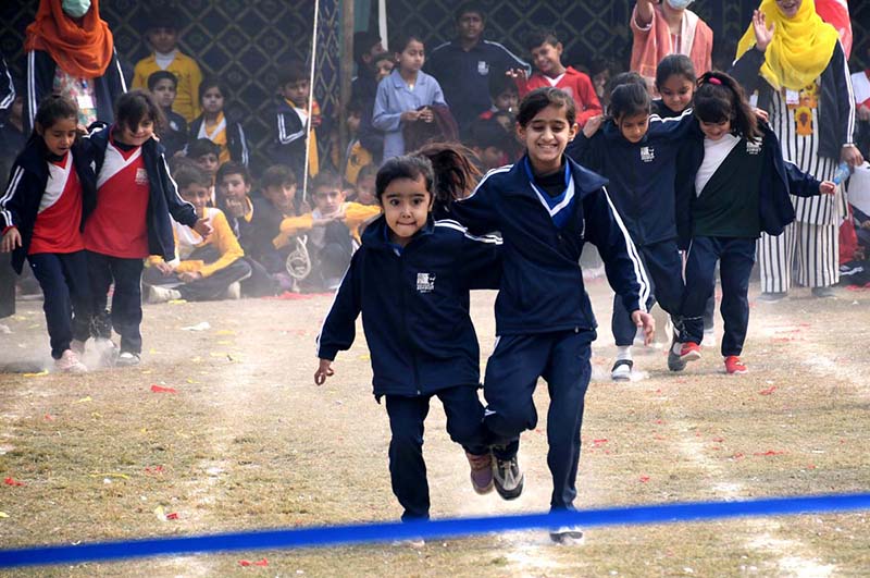 Students participating in race competition during Annual Sports Day at SZABIST School and Intermediate College
