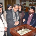 Caretaker Federal Minister for Religious Affairs & Interfaith Harmony Aneeq Ahmad visiting library of Jamia Salfia Hajjiabad after addressing the annual ceremony.