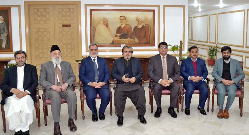 Caretaker Federal Minister for National Heritage and Culture Jamal Shah presiding over the Governing Body meeting of Iqbal Academy Pakistan at Aiwan-e-Iqbal