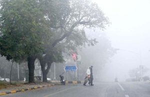 A view of dense fog covering surrounding areas of Lehtrar Road during morning time.