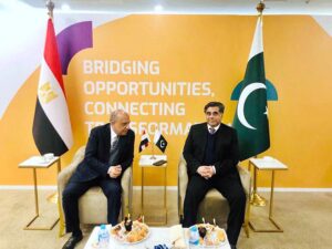 Federal Minister for Commerce Industries and Investments, Dr. Gohar Ejaz meeting the Minister of Public Enterprises of Egypt, H.E. Mahmoud Mostafa Kamal Esmat at the 4th Pakistan Africa Trade Development conference and single country exhibition.