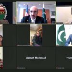 Ambassador Masood Khan in a virtual meeting with President Pakistan Chamber of Commerce USA, Amir Piprani, Pak Consul General in Houston. Aftab Ahmed Chaudhry and Trade & Investment Attaché Ms. Shaista Bunyad also present during the meeting