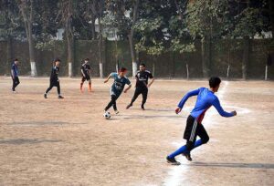 A view of cricket match between played between Peshawar and Mardan teams during Grand Sports Gala 2024 of Peshawar Model Degree Colleges.