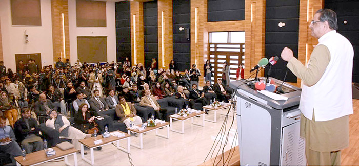Caretaker Federal Minister for Religious Affairs and Interfaith Harmony Aneeq Ahmed addressing at the seminar on Interfaith Harmony at IQRA Caretaker Federal Minister for Religious Affairs and Interfaith Harmony Aneeq Ahmed addressing at the seminar on Interfaith Harmony at IQRA