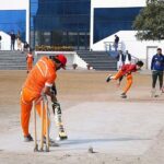 A view of cricket match between played between Peshawar and Mardan teams during Grand Sports Gala 2024 of Peshawar Model Degree Colleges.