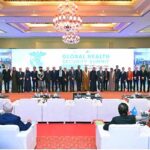Caretaker Prime Minister Anwaar-ul-Haq Kakar in a group photo with foreign and Pakistani delegates attending the Global Health Security Summit.