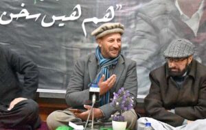 Poet presenting his poetry during Grand Mushaira titled "Hum Hain Sukhan Nawaz" held at PBC Gilgit.