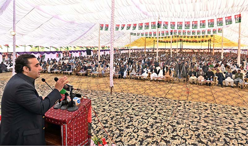 Chairman Pakistan People’s Party Bilawal Bhutto Zardari addressing to Party workers Gathering at Bhutto House Naudero