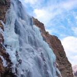 An attractive and eye catching view of freeze Manthoka Water Fall in the catchment area of Pakistan