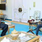 Caretaker Minister for Communications, Maritime Affairs and Railways, Shahid Ashraf Tarar calls on Caretaker Prime Minister Anwaar-ul-Haq Kakar.