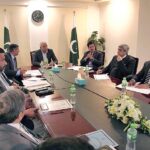 Federal Minister for Communications Shahid Ashraf Tarar being briefed regarding the working of Control room established by Ministry of Interior to monitor the overall security situation during General Elections.