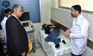 Murtaza Solangi, Caretaker Federal Minister for Information & Broadcasting distributing gifts to Thalassemia patients during the visit at Sundas foundation at Shadman