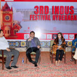Professer Imdad laghari and youth activist Montha Mehar addressing to participants in a debate session during Indus festival at Sindh Museum