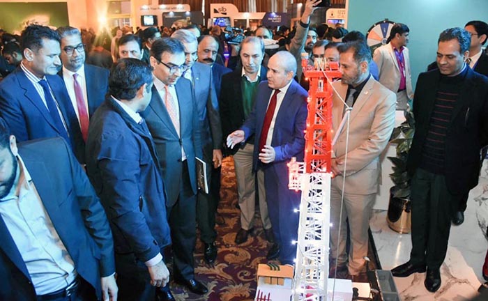 Minister for Energy Muhammad Ali visiting stalls at Oil, Gas and Minerals Career Expo.