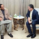 Caretaker Prime Minister Anwaar-ul-Haq Kakar meets with the President of Pakistan Muslim League (Q).