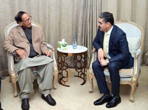 Caretaker Prime Minister Anwaar-ul-Haq Kakar meets with the President of Pakistan Muslim League (Q). 