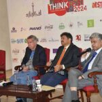 Caretaker Federal Minister for Information and Broadcasting, Murtaza Solangi addressing a Seminar (Muzakara) organized by Think Fest at Al Hamra Hall