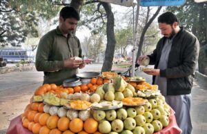 A vendor displaying fresh fruit on his motorcycle in Federal Capital.
