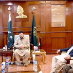 Chief Minister Gilgit-Baltistan Haji Gulbar Khan is meeting Vice Chancellor Karakoram International University Dr. Attaullah Shah. Provincial Minister for Food Ghulam Muhammad is also present.