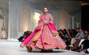 Models walking on ramp during Bridal Show in a local wedding hall on late Thursday night.