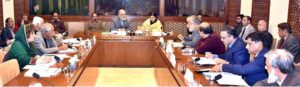 Senator Mushtaq Ahmed, Chairman Senate Functional Committee on Devolution presiding over a meeting of the committee at Parliament House.