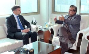 Ambassador of Kazakhstan to Pakistan Yerzhan Kistafin calls on Caretaker Federal Minister for National Heritage and Culture Jamal Shah at National Heritage & Culture Division.