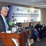 Caretaker Federal Minister for Information and Broadcasting, Murtaza Solangi addressing the Second International Media and Communication Conference at University of Management and Technology