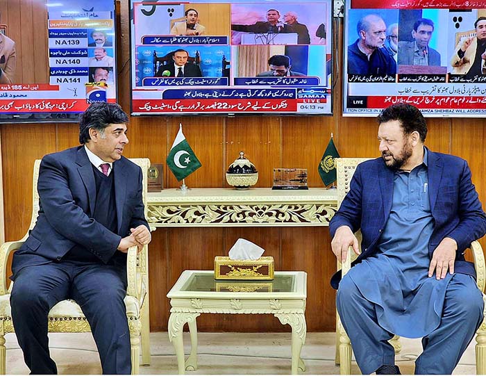 Chief Minister GB Haji Gulbar Khan in a meeting with caretaker Interior Minister Dr. Gohar Ejaz at his office.