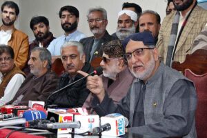 BNP-Mengal Chief, Saradar Akhtar Mengal addressing a press conference at Quetta Press Club.